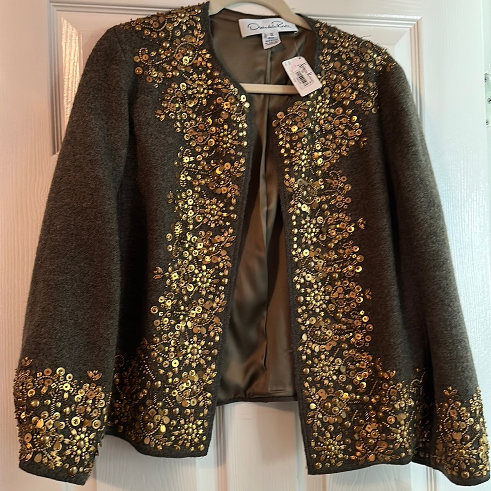 Oscar de la Renta Beaded Wool Jacket cardigan